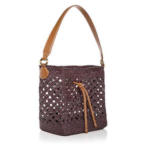 Themoire Phoebe Open Weave Straw Shoulder Bag - Black - Picture 4 of 9